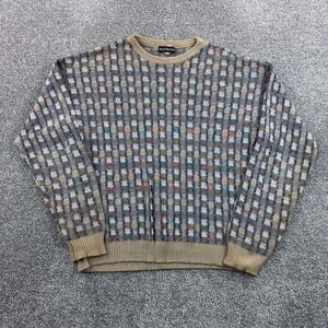 Vintage Bachrach Sweater Mens Large Tan Multi 3D Knit Coogi Style Textured 90s